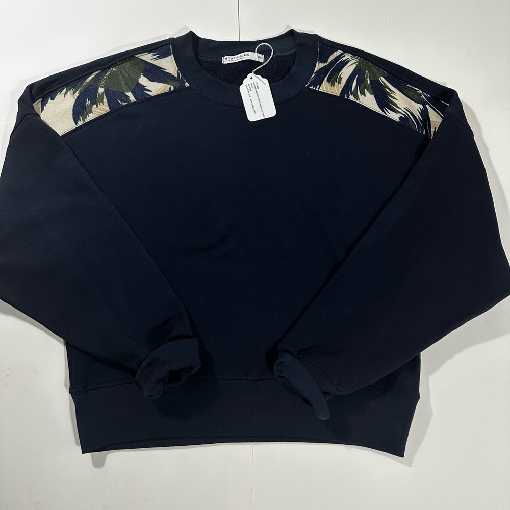 Womens Stateside Printed French Terry Paneled Sweatshirt, Navy, Size XS